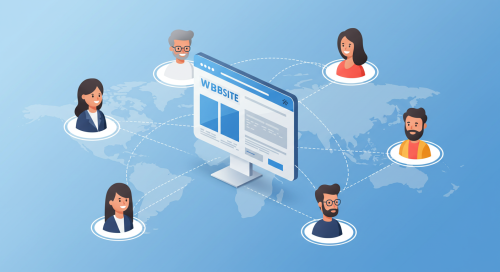 Ilustração de website conectado a pessoas ao redor do mundo, representando maior alcance e atração de novos clientes com presença digital